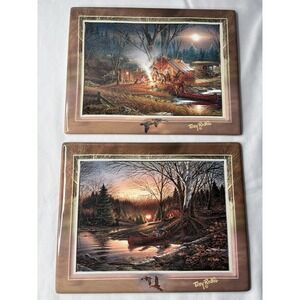 Lot of 2 Mini Terry Redlin Retired Camping Memories Series Rectangular Wall Hang